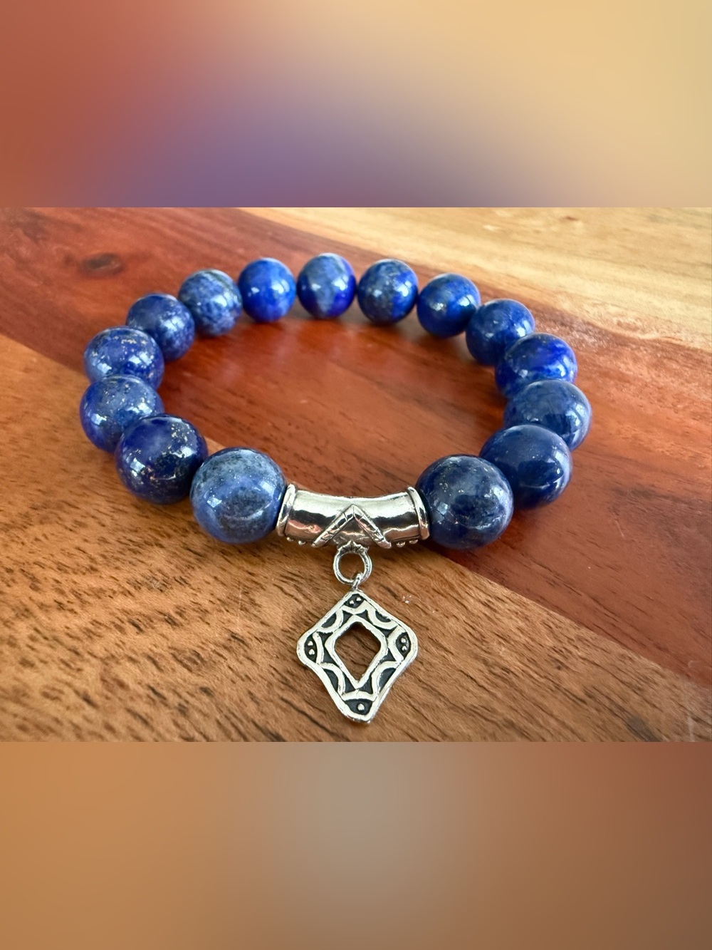 Silpada "Confection" Beaded Stretch Bracelet with Natural Blue Lapis Lazuli 925